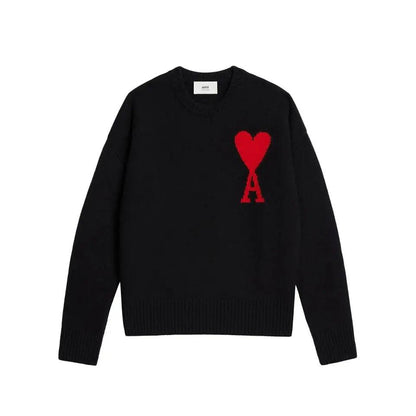 Pull noir en laine épais logo de coeur Sweater - JIRISU 